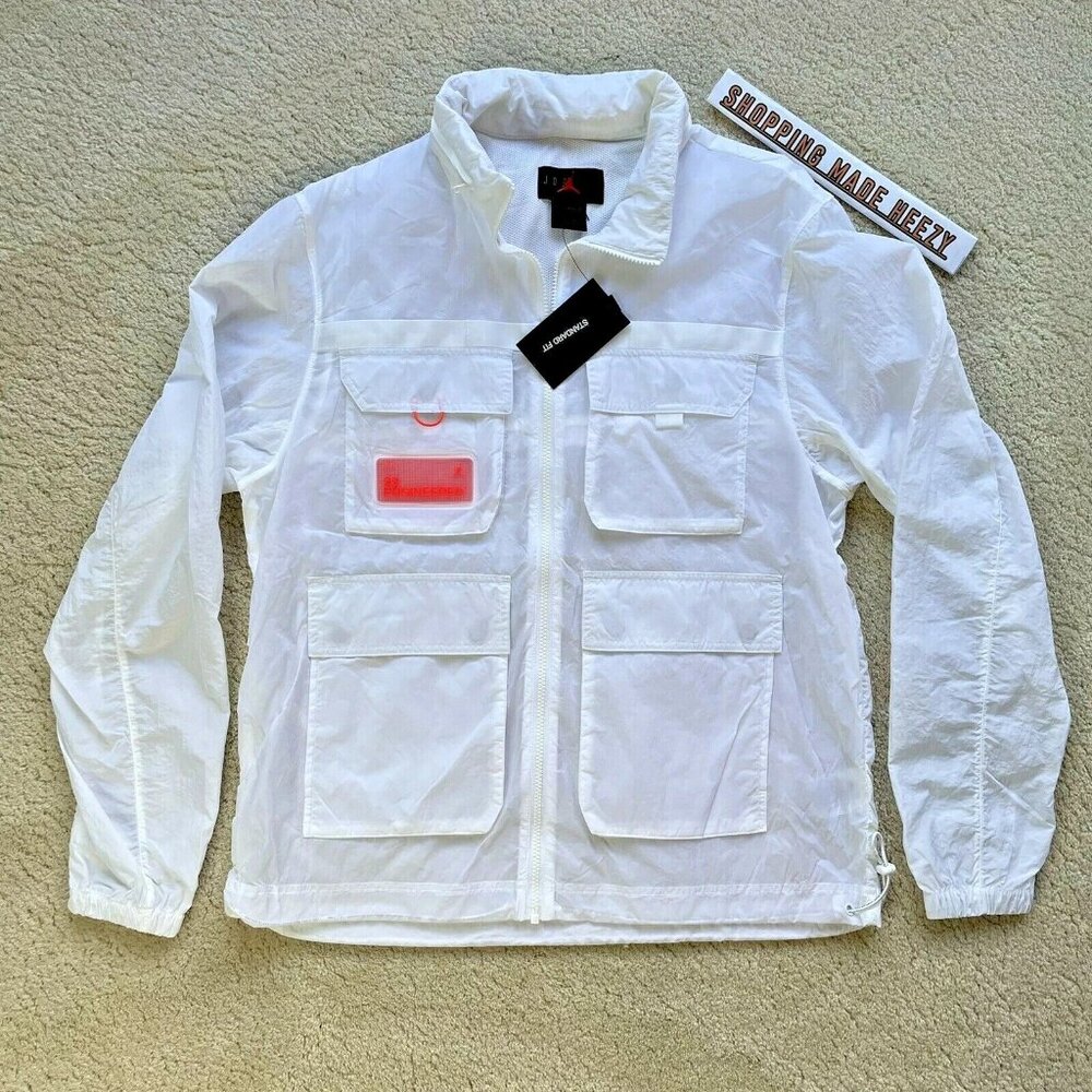 [L] NIKE AIR JORDAN 23 Engineered Hooded Windbreaker Jacket Full Zip White Nylon